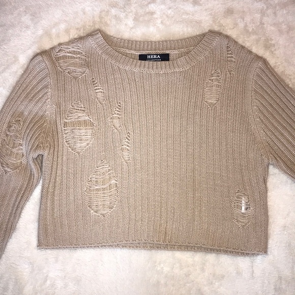 Hera Collection Distressed Crop Sweater - Picture 3 of 5